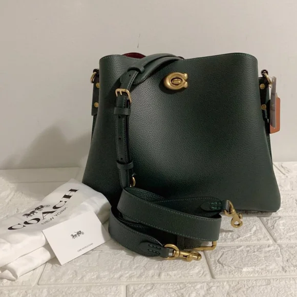 BNWT Coach Willow C2590 Brass/Amazon Green Multi Shoulder Bag In Colorblock - Picture 8 of 9